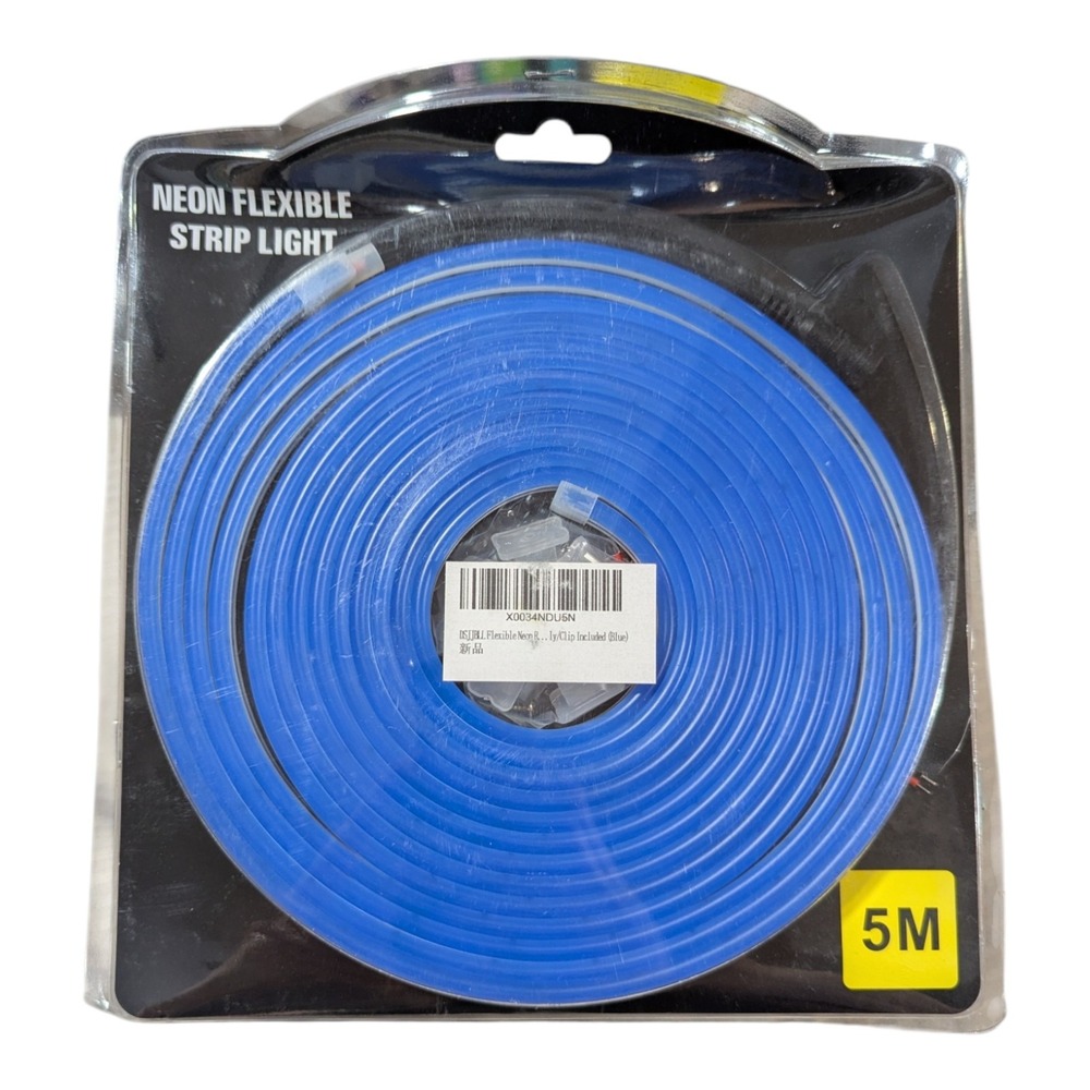 Blue Flexible Neon 16.4ft Rope Strip LED Night Light w Clips - Outdoor Friendly